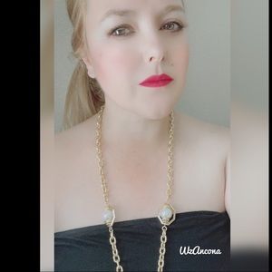 Elegant gold chain pearls decoration long necklace 30” length